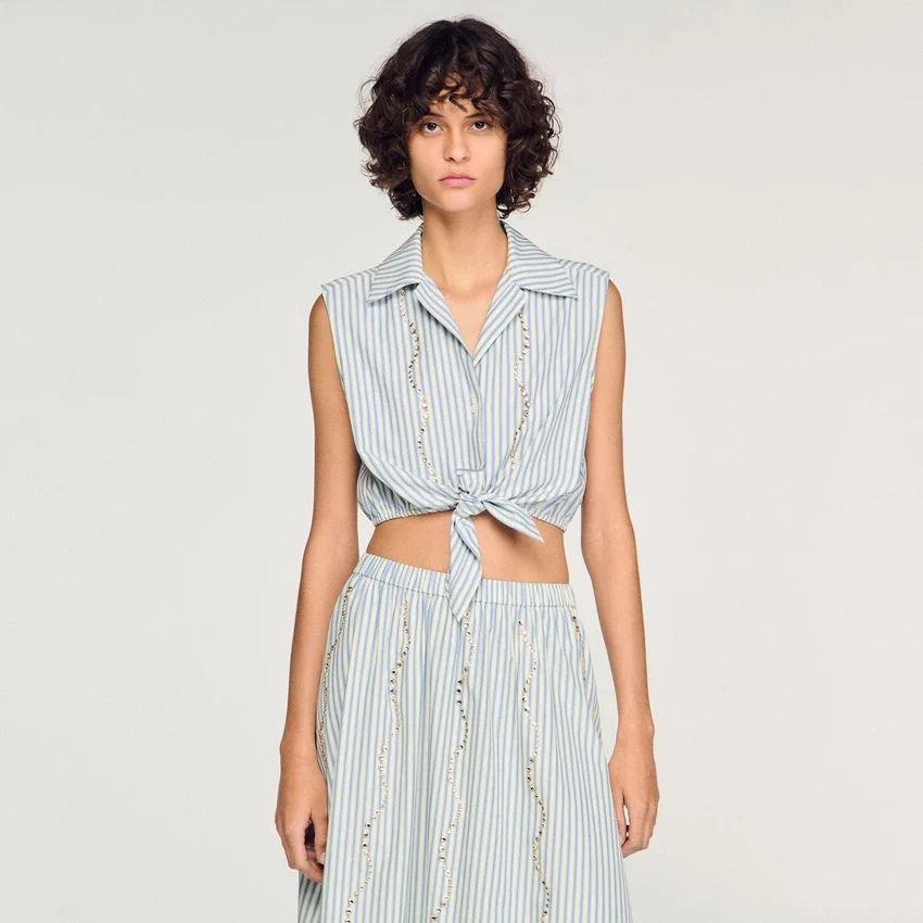 Cropped striped rhinestone shirt Cropped striped rhinestone shirt