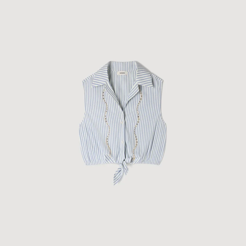 Cropped striped rhinestone shirt Cropped striped rhinestone shirt