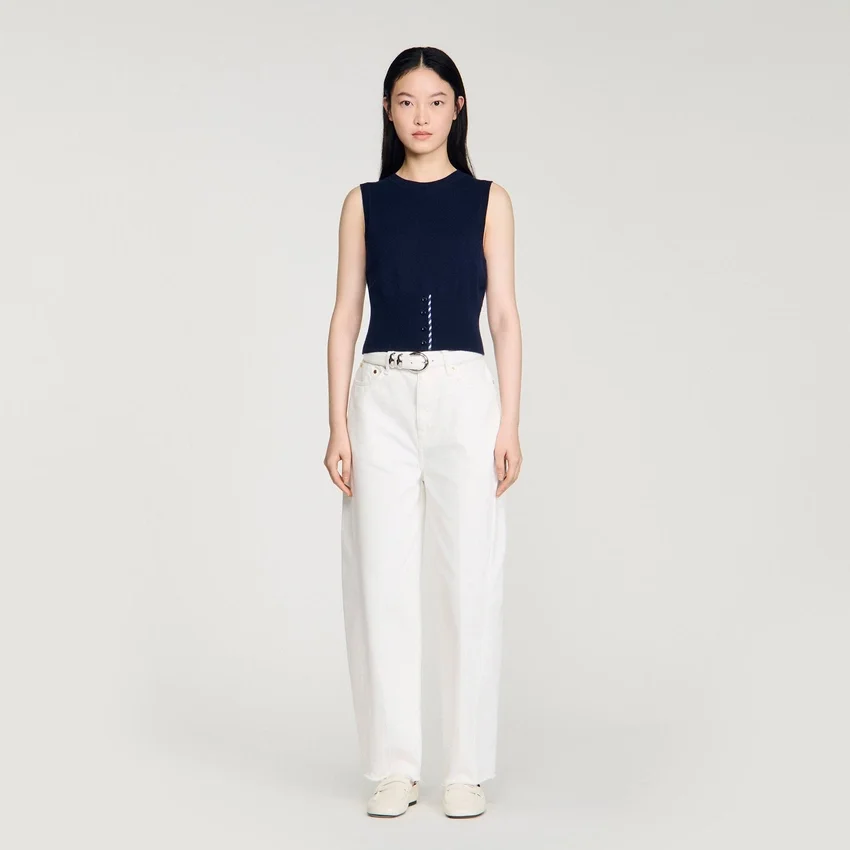 Cropped striped wool-cashmere sweater Cropped striped wool-cashmere sweater