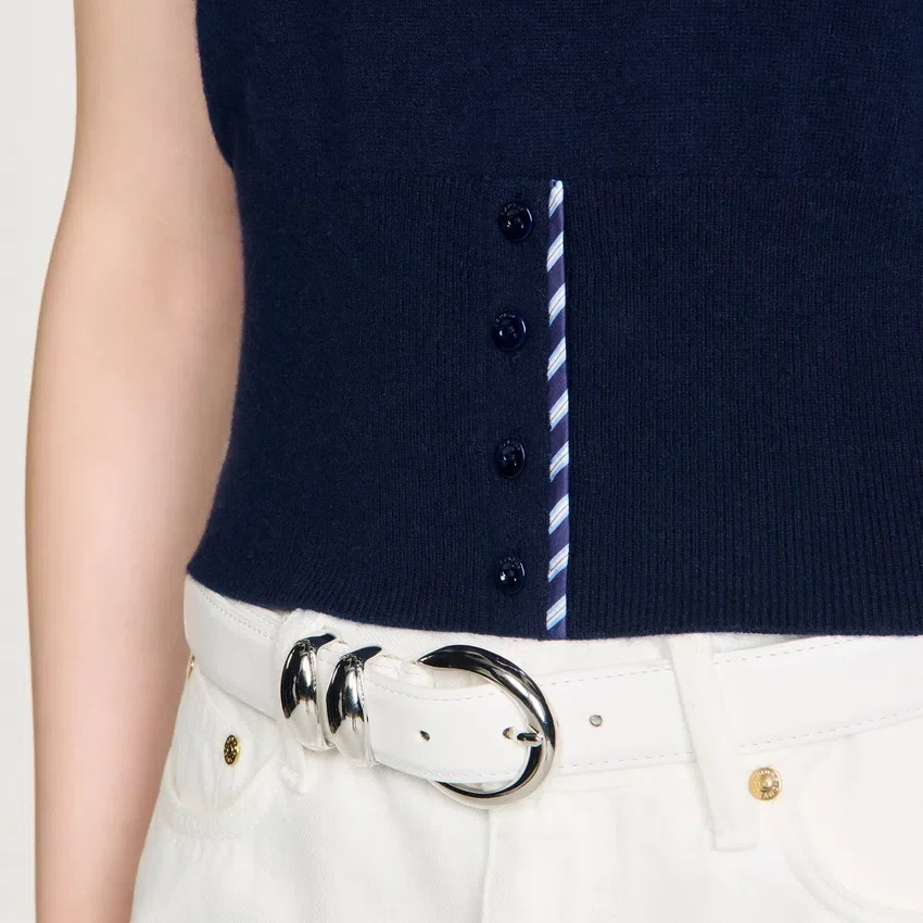 Cropped striped wool-cashmere sweater Cropped striped wool-cashmere sweater