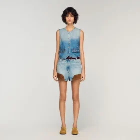 Cropped studded denim vest