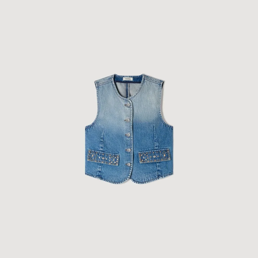 Cropped studded denim vest Cropped studded denim vest