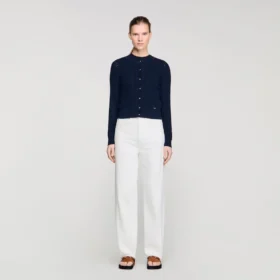 Cropped textured knit cardigan