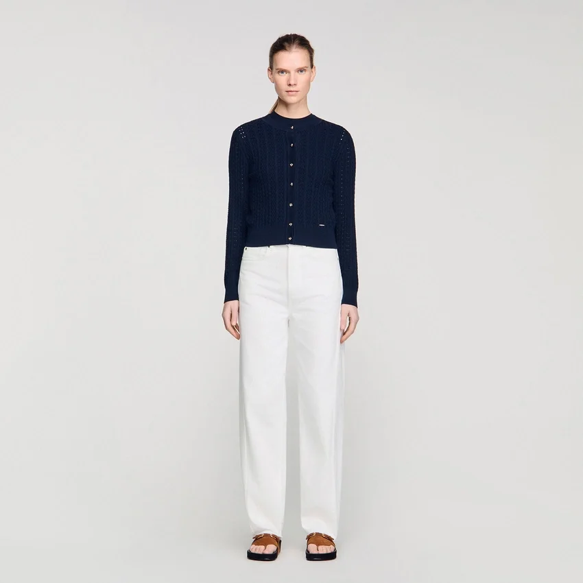 Cropped textured knit cardigan Cropped textured knit cardigan