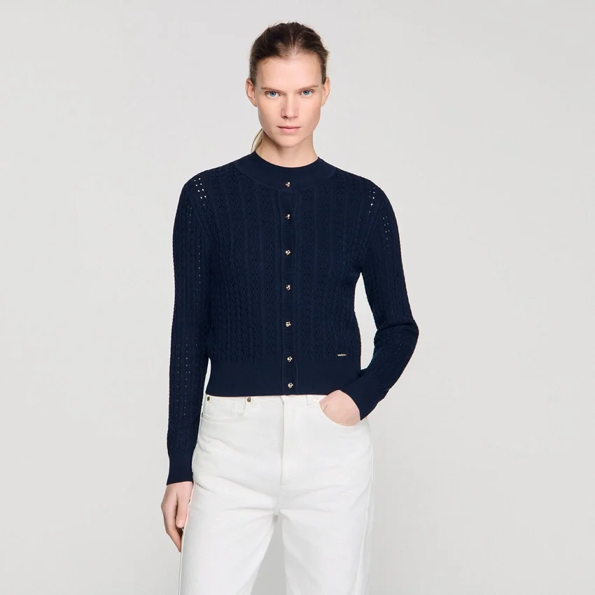 Cropped textured knit cardigan Cropped textured knit cardigan