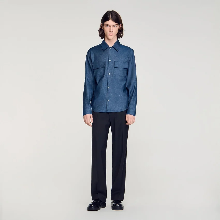 Denim-effect cotton and linen shirt Denim-effect cotton and linen shirt