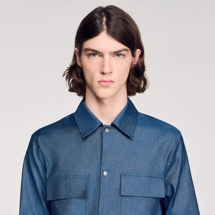 Denim-effect cotton and linen shirt Denim-effect cotton and linen shirt