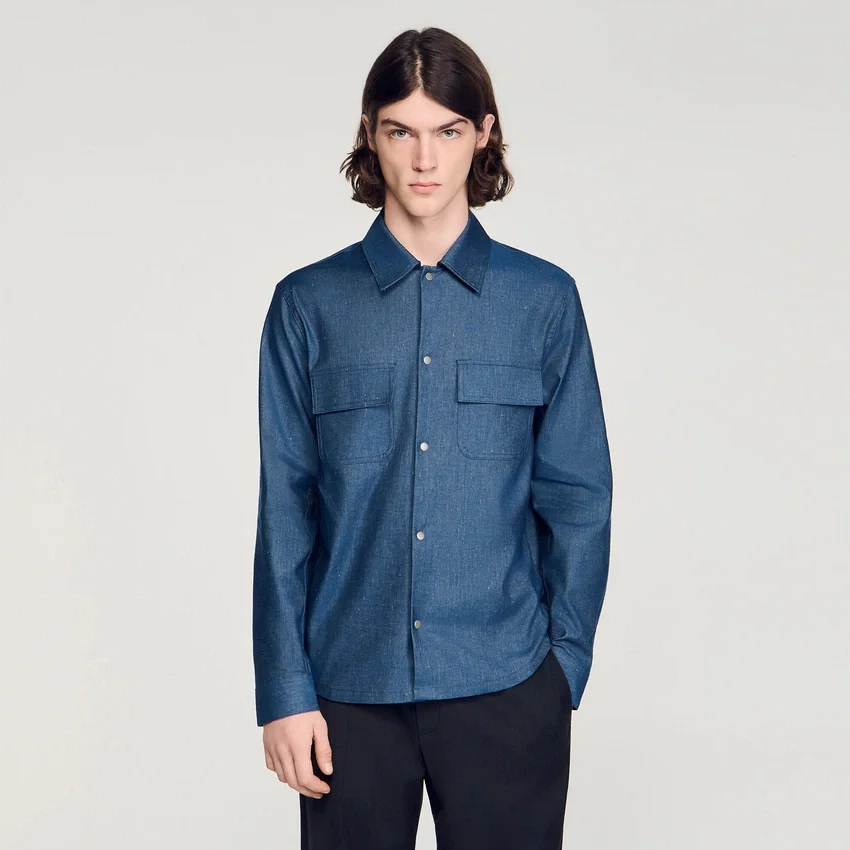 Denim-effect cotton and linen shirt Denim-effect cotton and linen shirt