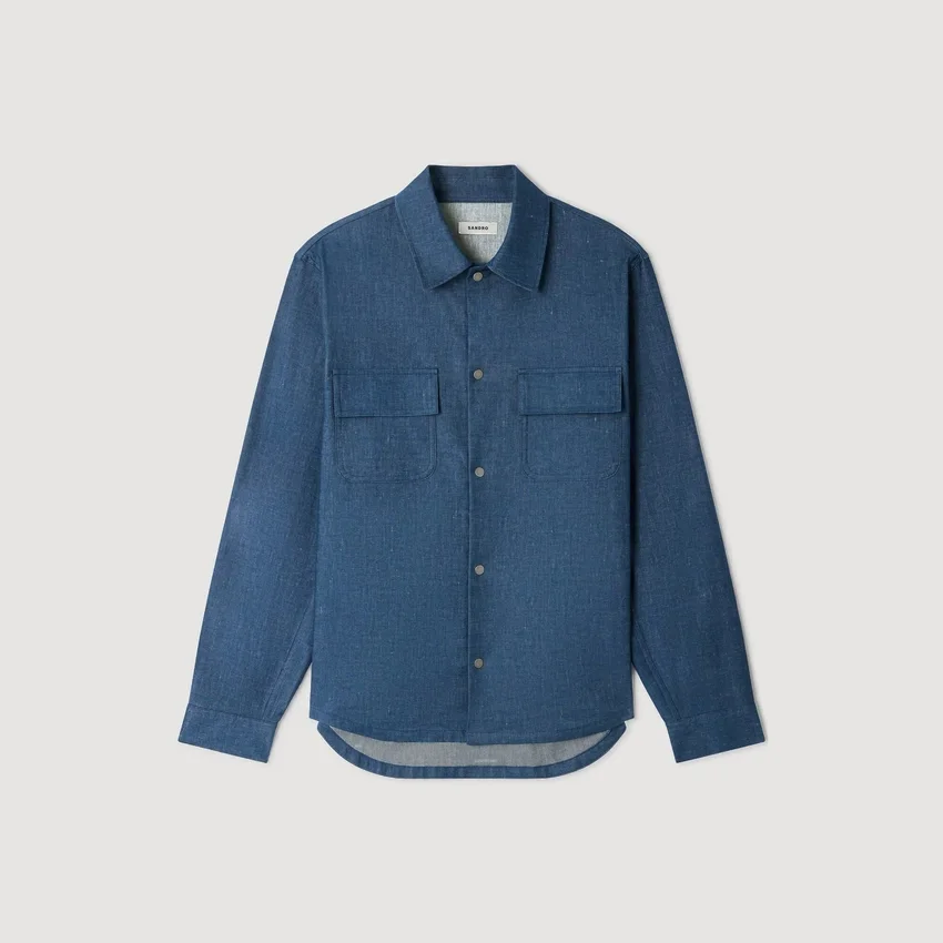 Denim-effect cotton and linen shirt Denim-effect cotton and linen shirt