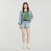 Denim shorts with leather detail Denim shorts with leather detail