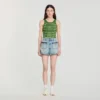 Denim shorts with leather detail Denim shorts with leather detail