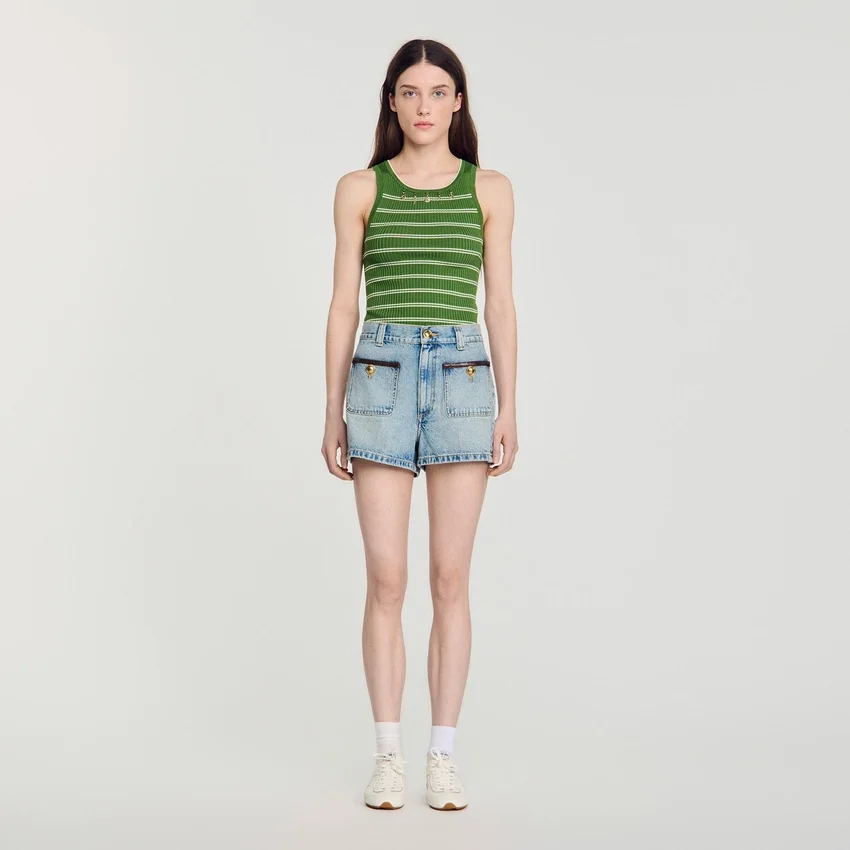 Denim shorts with leather detail Denim shorts with leather detail