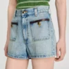Denim shorts with leather detail Denim shorts with leather detail