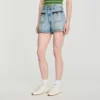 Denim shorts with leather detail Denim shorts with leather detail