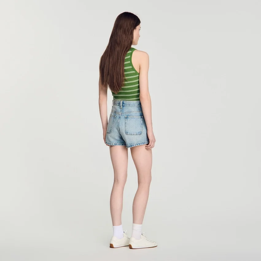 Denim shorts with leather detail Denim shorts with leather detail