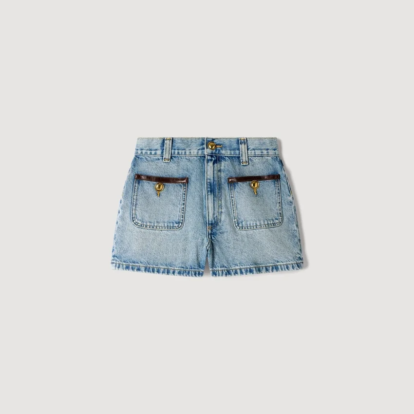 Denim shorts with leather detail Denim shorts with leather detail