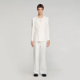 Double-breasted linen suit jacket