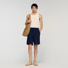 Elastic waist linen shorts
