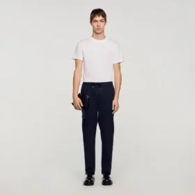 Elasticated straight-leg trousers