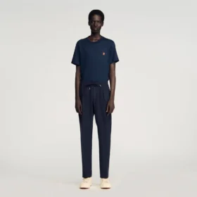 Elasticated straight-leg trousers