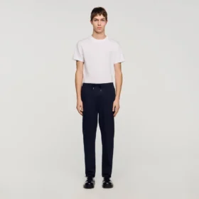 Elasticated straight-leg trousers