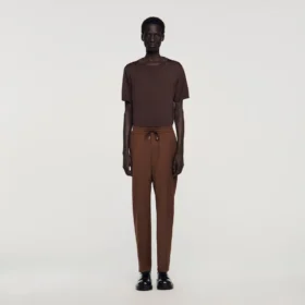 Elasticated straight-leg trousers