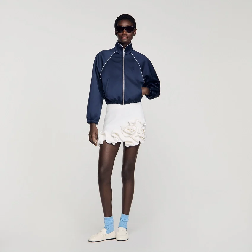 Embroidered cropped satin jacket Embroidered cropped satin jacket