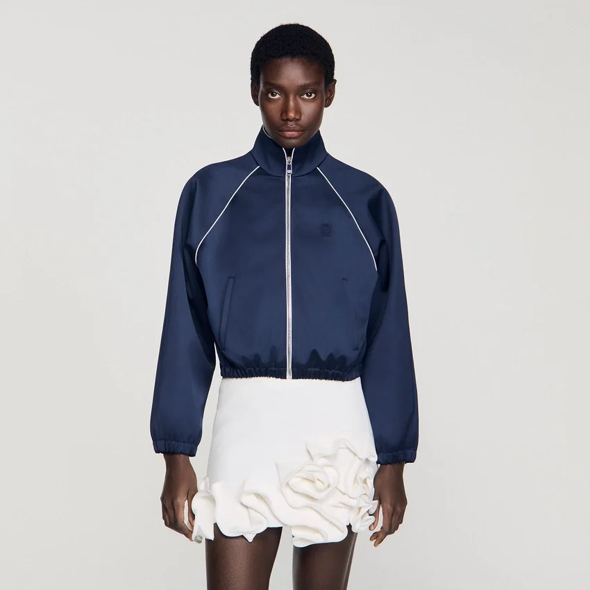 Embroidered cropped satin jacket Embroidered cropped satin jacket