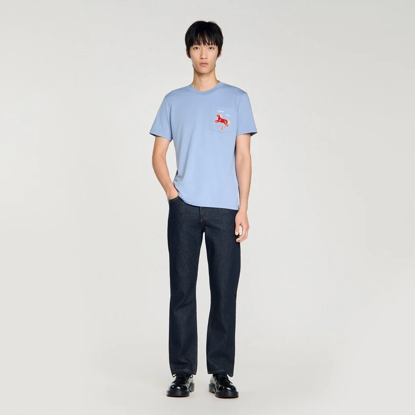 Embroidered horse cotton T-shirt Embroidered horse cotton T-shirt