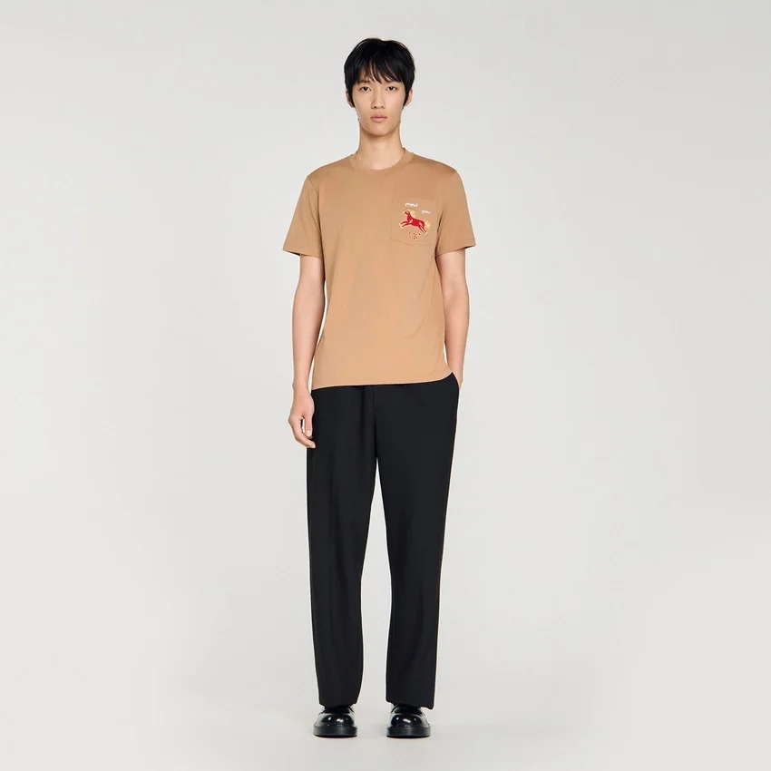 Embroidered horse cotton T-shirt Embroidered horse cotton T-shirt