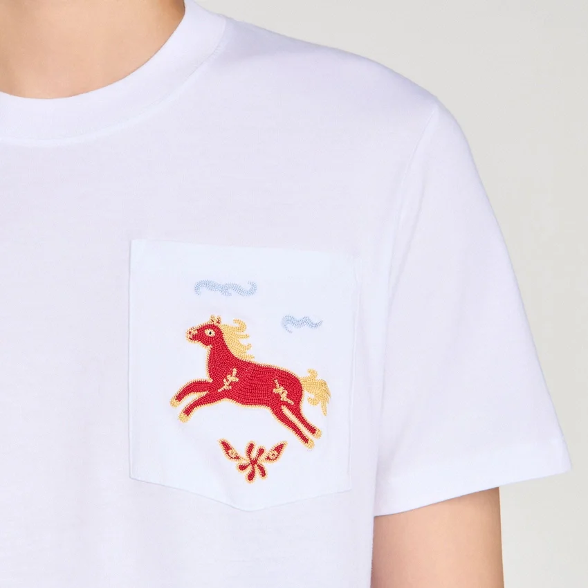 Embroidered horse cotton T-shirt Embroidered horse cotton T-shirt