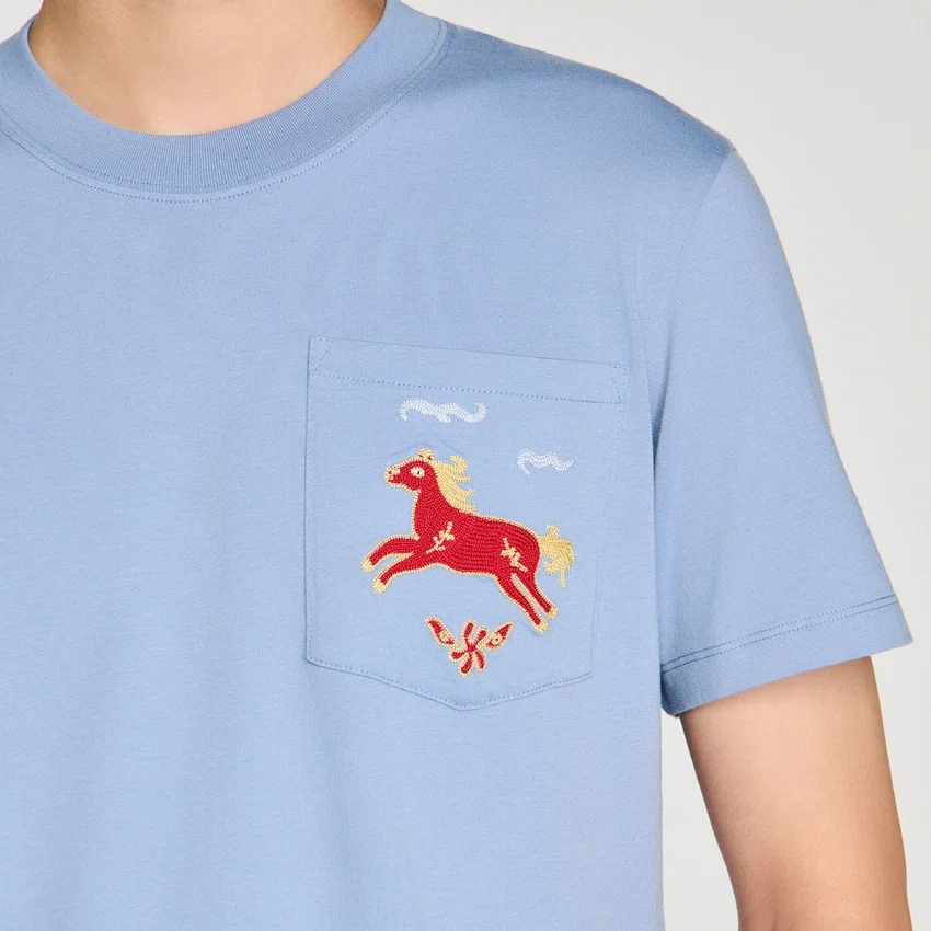 Embroidered horse cotton T-shirt Embroidered horse cotton T-shirt