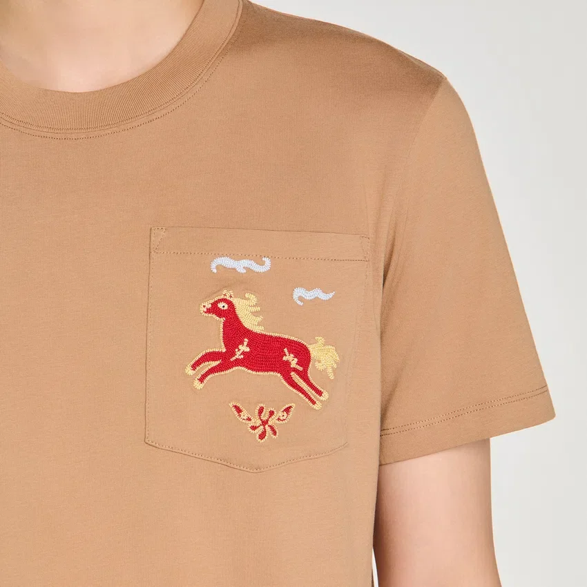 Embroidered horse cotton T-shirt Embroidered horse cotton T-shirt
