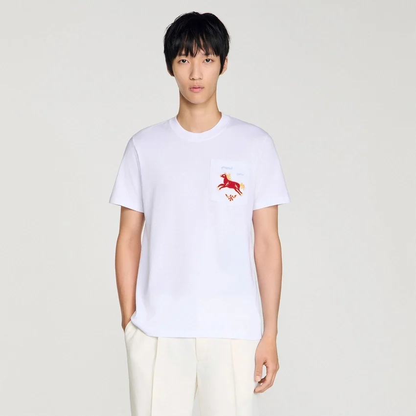 Embroidered horse cotton T-shirt Embroidered horse cotton T-shirt