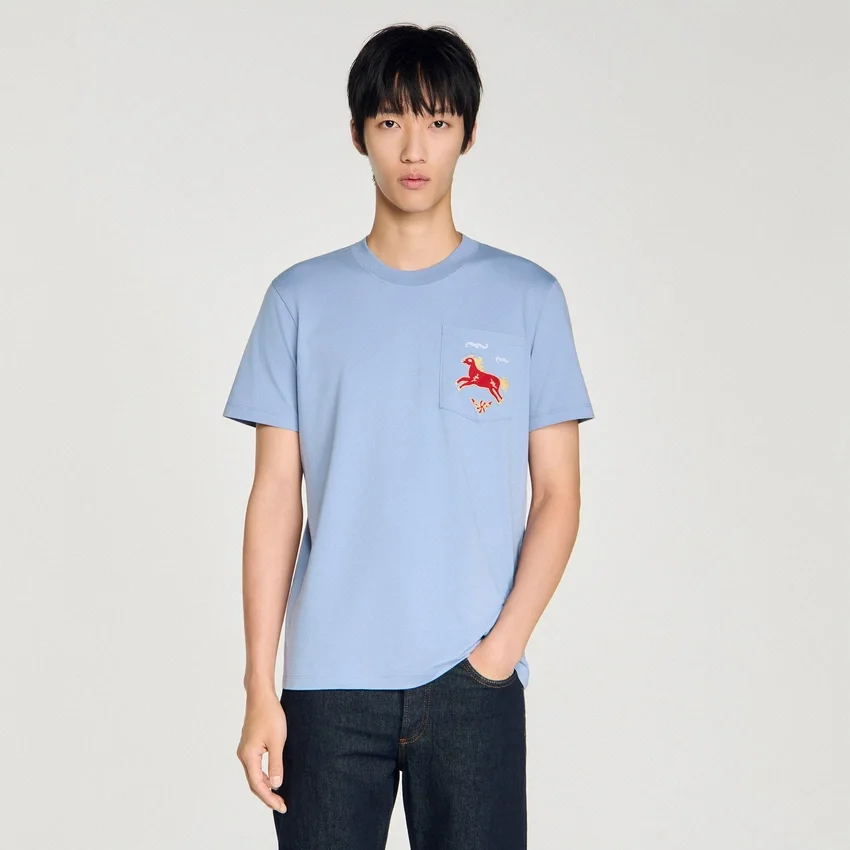 Embroidered horse cotton T-shirt Embroidered horse cotton T-shirt