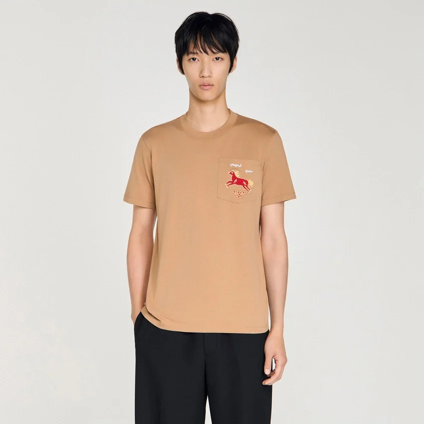 Embroidered horse cotton T-shirt Embroidered horse cotton T-shirt