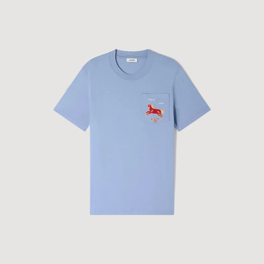 Embroidered horse cotton T-shirt Embroidered horse cotton T-shirt