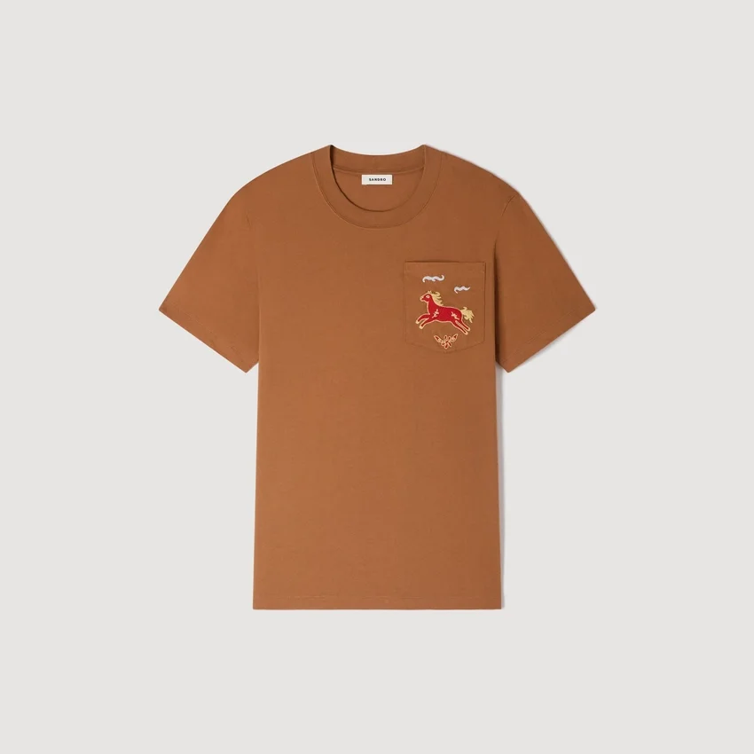 Embroidered horse cotton T-shirt Embroidered horse cotton T-shirt