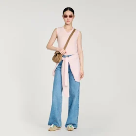 Embroidered short wool cashmere vest