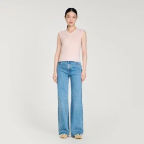 Embroidered short wool cashmere vest