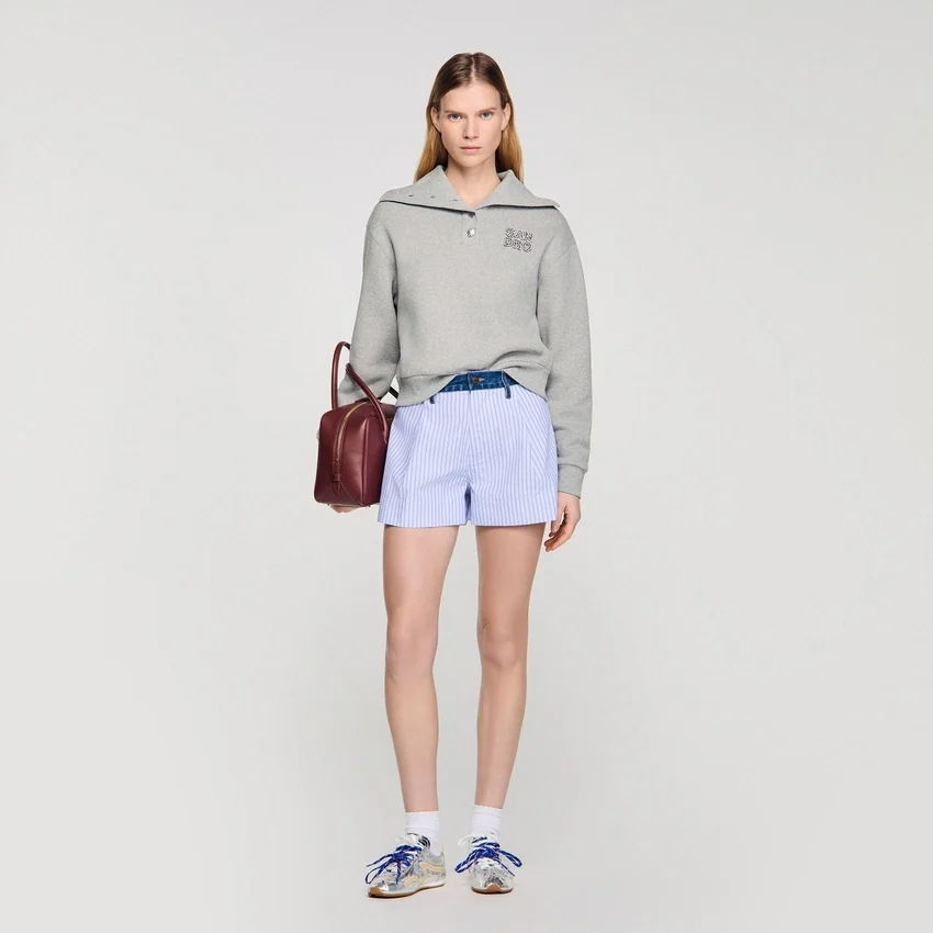 Embroidered split neck sweatshirt Embroidered split neck sweatshirt