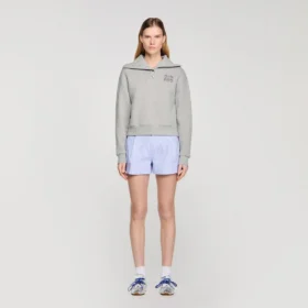 Embroidered split neck sweatshirt