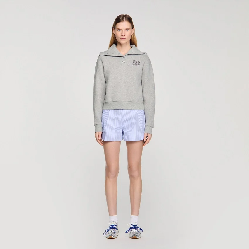 Embroidered split neck sweatshirt Embroidered split neck sweatshirt
