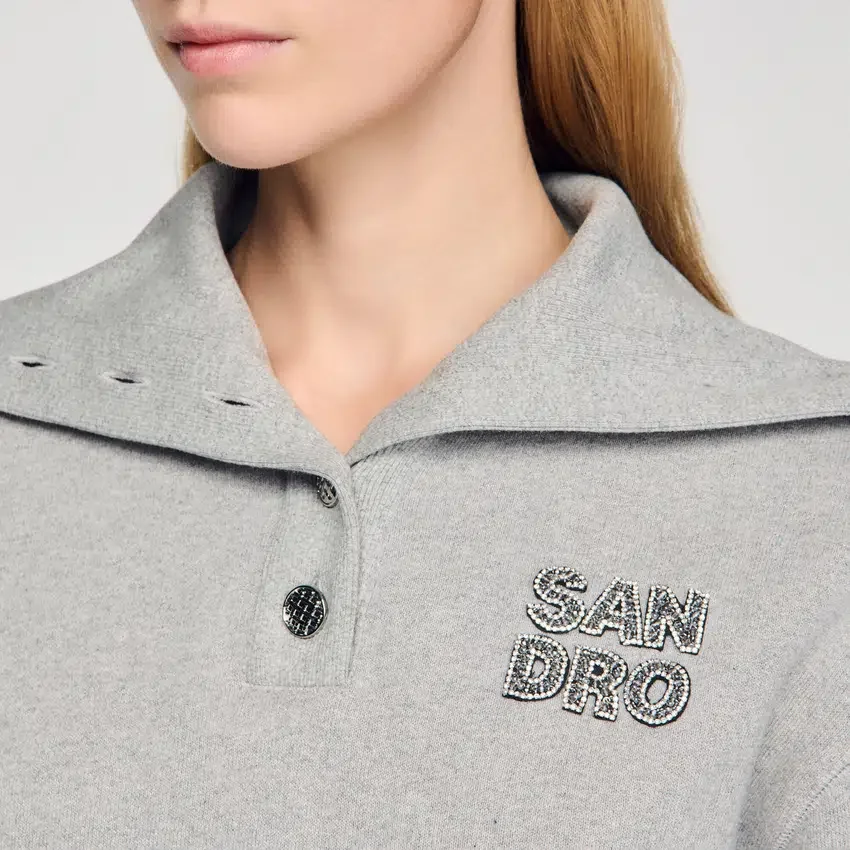 Embroidered split neck sweatshirt Embroidered split neck sweatshirt