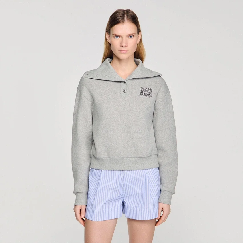 Embroidered split neck sweatshirt Embroidered split neck sweatshirt