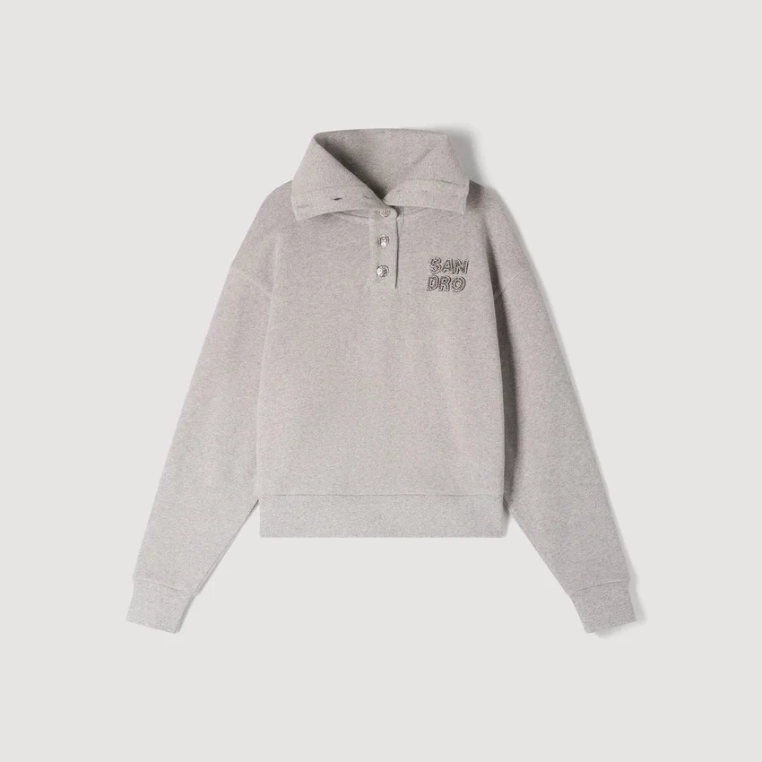 Embroidered split neck sweatshirt Embroidered split neck sweatshirt