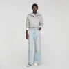Faded straight crystal patch jeans