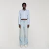 Faded straight crystal patch jeans