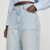 Faded straight crystal patch jeans
