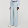 Faded straight crystal patch jeans